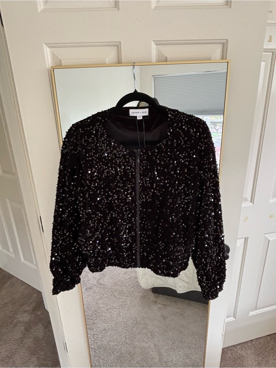 gemma + jane Jackets & Blazers - Black Sequin Bomber Jacket